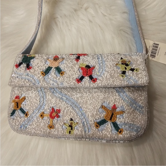 Anthropologie The Fiona Beaded Bag Winter Edition Snow Angels - Picture 11 of 14